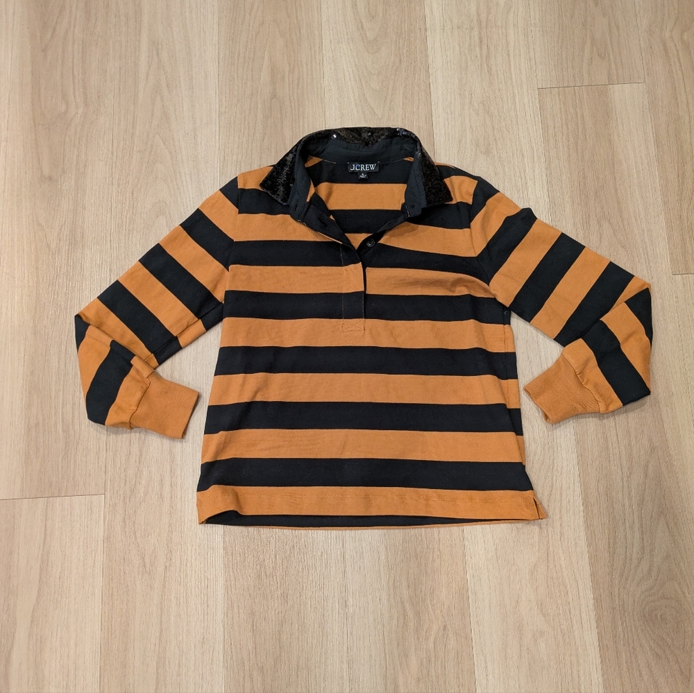 J Crew Long Sleeves Striped Rugby Shirt With Sequin Collar Size M